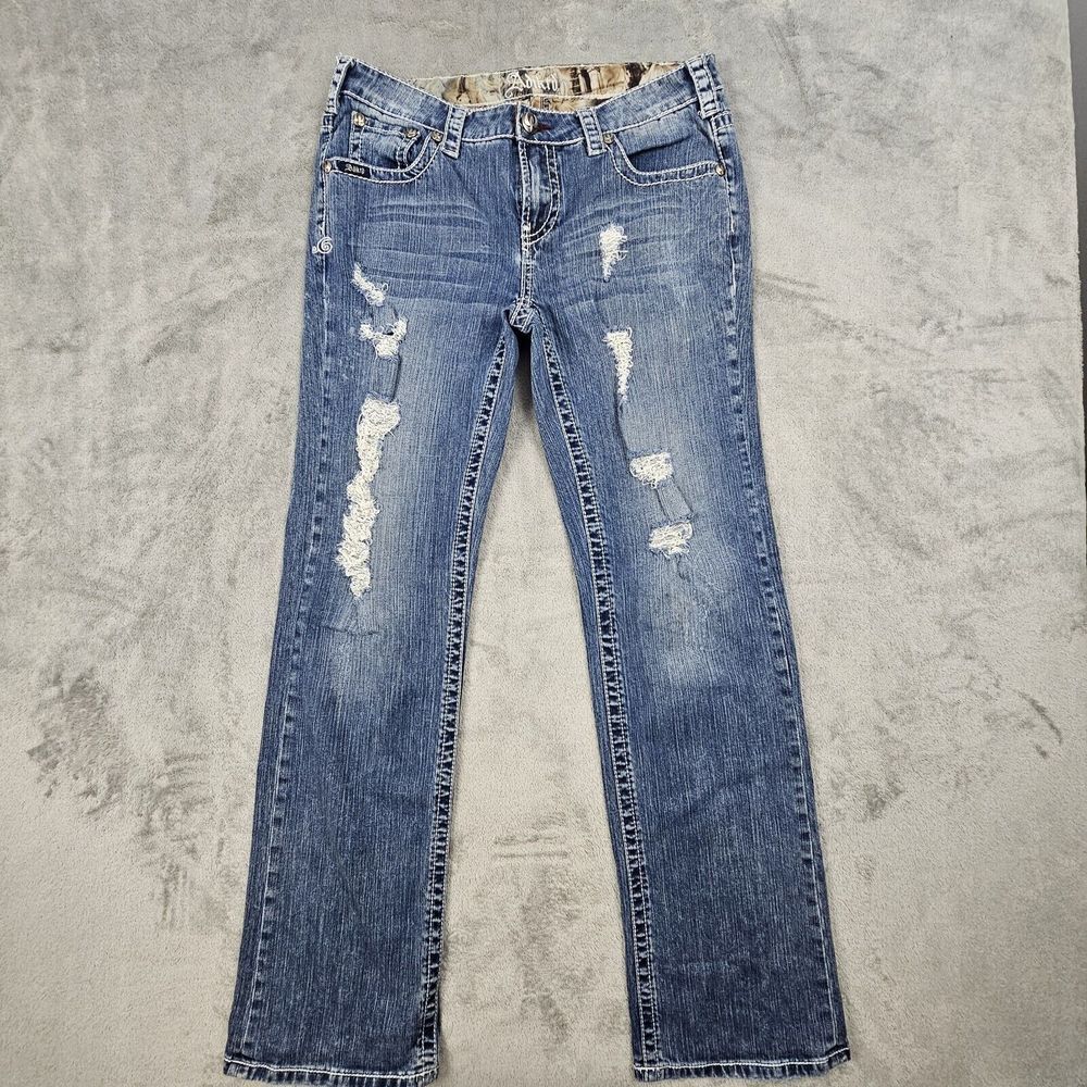 Adiktd Jeans Women's 34x33 Distressed Bootcut Embroidery Bling Western‎ Cowgirl